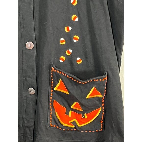 Chaus Jacket L Black Halloween Casual Festive Holiday Granny Preppy Embroidered - Picture 9 of 12
